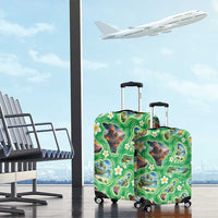 Hawaii Map with Plumeria Flower and Palaka Pattern Luggage Cover Tropical Island Green Design LT03 - Polynesian Pride