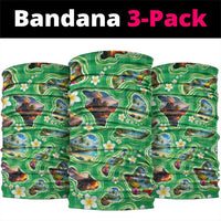 Hawaii Map with Plumeria Flower and Palaka Pattern Neck Gaiter Tropical Island Green Design LT03 package One Size: 25*50cm Green - Polynesian Pride