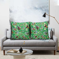 Hawaii Map with Plumeria Flower and Palaka Pattern Pillow Cover Tropical Island Green Design LT03 - Polynesian Pride