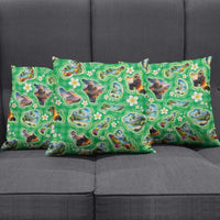 Hawaii Map with Plumeria Flower and Palaka Pattern Pillow Cover Tropical Island Green Design LT03 - Polynesian Pride