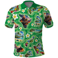 Hawaii Map with Plumeria Flower and Palaka Pattern Polo Shirt Tropical Island Green Design LT03 Green - Polynesian Pride