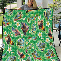 Hawaii Map with Plumeria Flower and Palaka Pattern Quilt Tropical Island Green Design LT03 Green - Polynesian Pride