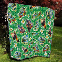 Hawaii Map with Plumeria Flower and Palaka Pattern Quilt Tropical Island Green Design LT03 - Polynesian Pride