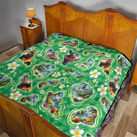 Hawaii Map with Plumeria Flower and Palaka Pattern Quilt Tropical Island Green Design LT03 - Polynesian Pride