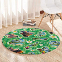 Hawaii Map with Plumeria Flower and Palaka Pattern Round Carpet Tropical Island Green Design LT03 - Polynesian Pride
