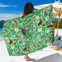 Hawaii Map with Plumeria Flower and Palaka Pattern Sarong Tropical Island Green Design LT03 One Size 44 x 66 inches Green - Polynesian Pride