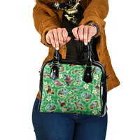 Hawaii Map with Plumeria Flower and Palaka Pattern Shoulder Handbag Tropical Island Green Design LT03 One Size Green - Polynesian Pride