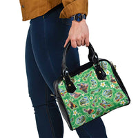 Hawaii Map with Plumeria Flower and Palaka Pattern Shoulder Handbag Tropical Island Green Design LT03 - Polynesian Pride