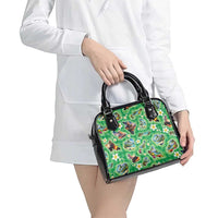 Hawaii Map with Plumeria Flower and Palaka Pattern Shoulder Handbag Tropical Island Green Design LT03 - Polynesian Pride