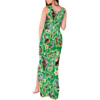 Hawaii Map with Plumeria Flower and Palaka Pattern Tank Maxi Dress Tropical Island Green Design LT03 - Polynesian Pride