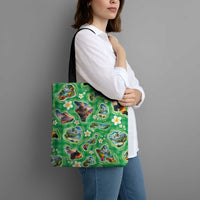 Hawaii Map with Plumeria Flower and Palaka Pattern Tote Bag Tropical Island Green Design LT03 - Polynesian Pride