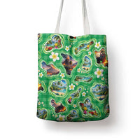 Hawaii Map with Plumeria Flower and Palaka Pattern Tote Bag Tropical Island Green Design LT03 - Polynesian Pride