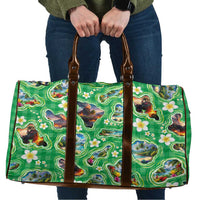 Hawaii Map with Plumeria Flower and Palaka Pattern Travel Bag Tropical Island Green Design LT03 Green - Polynesian Pride