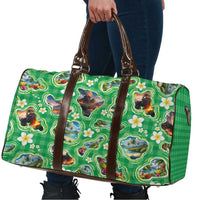 Hawaii Map with Plumeria Flower and Palaka Pattern Travel Bag Tropical Island Green Design LT03 - Polynesian Pride