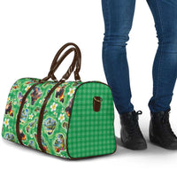 Hawaii Map with Plumeria Flower and Palaka Pattern Travel Bag Tropical Island Green Design LT03 - Polynesian Pride