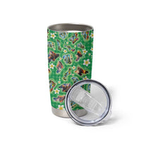 Hawaii Map with Plumeria Flower and Palaka Pattern Tumbler Cup Tropical Island Green Design LT03 - Polynesian Pride