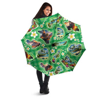 Hawaii Map with Plumeria Flower and Palaka Pattern Umbrella Tropical Island Green Design LT03 - Polynesian Pride