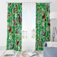 Hawaii Map with Plumeria Flower and Palaka Pattern Window Curtain Tropical Island Green Design LT03 - Polynesian Pride