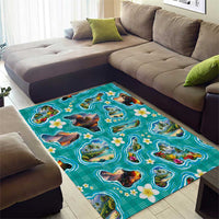 Hawaii Map with Plumeria Flower and Palaka Pattern Area Rug Tropical Island Teal Design LT03 - Polynesian Pride