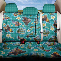 Hawaii Map with Plumeria Flower and Palaka Pattern Back Car Seat Cover Tropical Island Teal Design LT03 One Size Teal - Polynesian Pride