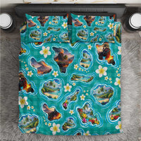 Hawaii Map with Plumeria Flower and Palaka Pattern Bedding Set Tropical Island Teal Design LT03 Teal - Polynesian Pride