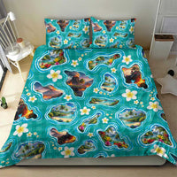 Hawaii Map with Plumeria Flower and Palaka Pattern Bedding Set Tropical Island Teal Design LT03 - Polynesian Pride