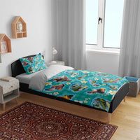 Hawaii Map with Plumeria Flower and Palaka Pattern Bedding Set Tropical Island Teal Design LT03 - Polynesian Pride