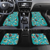 Hawaii Map with Plumeria Flower and Palaka Pattern Car Mats Tropical Island Teal Design LT03 Set 4pcs Teal - Polynesian Pride