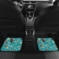 Hawaii Map with Plumeria Flower and Palaka Pattern Car Mats Tropical Island Teal Design LT03 Set 2pcs - Back Teal - Polynesian Pride