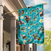 Hawaii Map with Plumeria Flower and Palaka Pattern Garden Flag Tropical Island Teal Design LT03 House Flag Teal - Polynesian Pride