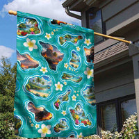 Hawaii Map with Plumeria Flower and Palaka Pattern Garden Flag Tropical Island Teal Design LT03 - Polynesian Pride