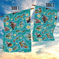 Hawaii Map with Plumeria Flower and Palaka Pattern Garden Flag Tropical Island Teal Design LT03 - Polynesian Pride