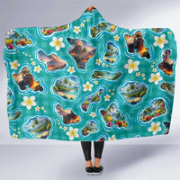 Hawaii Map with Plumeria Flower and Palaka Pattern Hooded Blanket Tropical Island Teal Design LT03 One Size Teal - Polynesian Pride