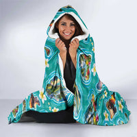 Hawaii Map with Plumeria Flower and Palaka Pattern Hooded Blanket Tropical Island Teal Design LT03 - Polynesian Pride