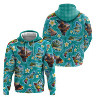 Hawaii Map with Plumeria Flower and Palaka Pattern Hoodie Tropical Island Teal Design LT03 - Polynesian Pride