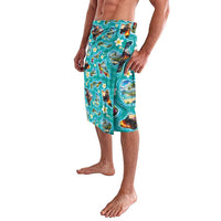 Hawaii Map with Plumeria Flower and Palaka Pattern Lavalava Tropical Island Teal Design LT03 - Polynesian Pride