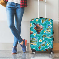 Hawaii Map with Plumeria Flower and Palaka Pattern Luggage Cover Tropical Island Teal Design LT03 - Polynesian Pride