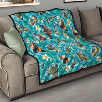 Hawaii Map with Plumeria Flower and Palaka Pattern Quilt Tropical Island Teal Design LT03 - Polynesian Pride