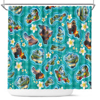 Hawaii Map with Plumeria Flower and Palaka Pattern Shower Curtain Tropical Island Teal Design LT03 Teal - Polynesian Pride
