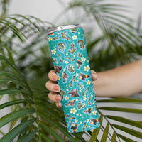Hawaii Map with Plumeria Flower and Palaka Pattern Skinny Tumbler Tropical Island Teal Design LT03 - Polynesian Pride