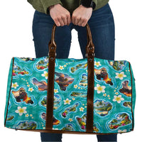 Hawaii Map with Plumeria Flower and Palaka Pattern Travel Bag Tropical Island Teal Design LT03 Teal - Polynesian Pride