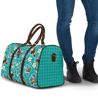 Hawaii Map with Plumeria Flower and Palaka Pattern Travel Bag Tropical Island Teal Design LT03 - Polynesian Pride