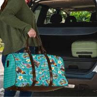 Hawaii Map with Plumeria Flower and Palaka Pattern Travel Bag Tropical Island Teal Design LT03 - Polynesian Pride