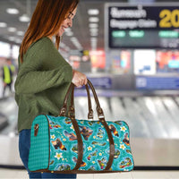 Hawaii Map with Plumeria Flower and Palaka Pattern Travel Bag Tropical Island Teal Design LT03 - Polynesian Pride