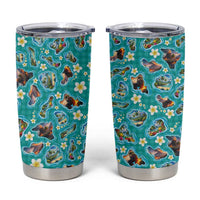 Hawaii Map with Plumeria Flower and Palaka Pattern Tumbler Cup Tropical Island Teal Design LT03 Teal - Polynesian Pride