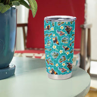 Hawaii Map with Plumeria Flower and Palaka Pattern Tumbler Cup Tropical Island Teal Design LT03 - Polynesian Pride