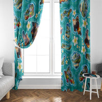 Hawaii Map with Plumeria Flower and Palaka Pattern Window Curtain Tropical Island Teal Design LT03 - Polynesian Pride