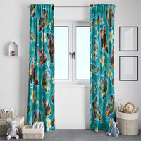 Hawaii Map with Plumeria Flower and Palaka Pattern Window Curtain Tropical Island Teal Design LT03 - Polynesian Pride