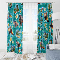 Hawaii Map with Plumeria Flower and Palaka Pattern Window Curtain Tropical Island Teal Design LT03 - Polynesian Pride