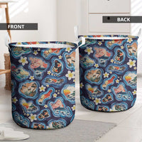 Hawaii Islands Map Design with Japanese Landscape Laundry Basket Hawaiian Japan Fusion Art Navy Color LT03 - Polynesian Pride